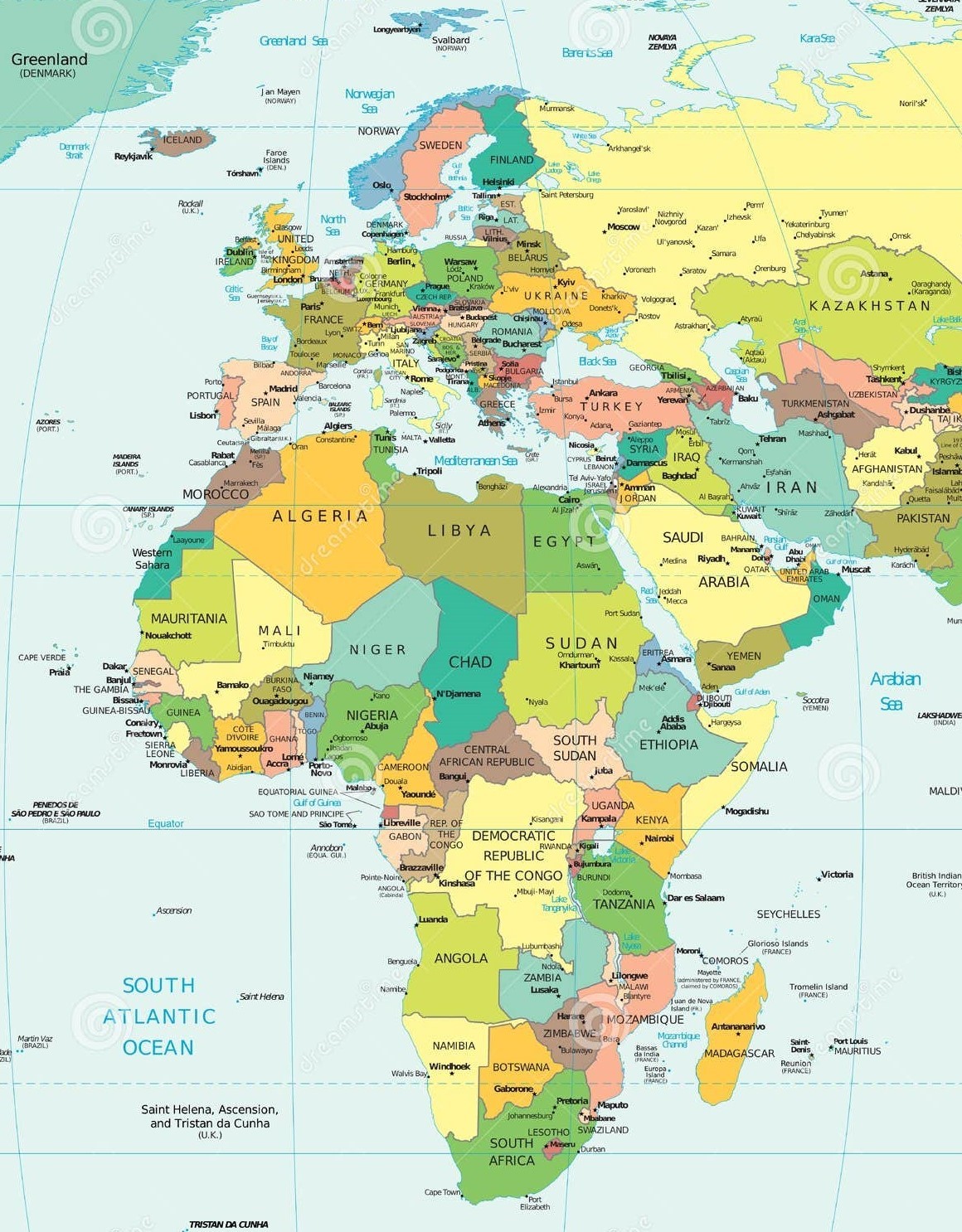 Carte de l'Afrique et de l'Europe